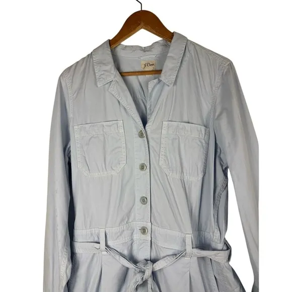 J. Crew Size 14 Foundry Chino Shorts Overalls Light Sky Blue Belted Relaxed Fit