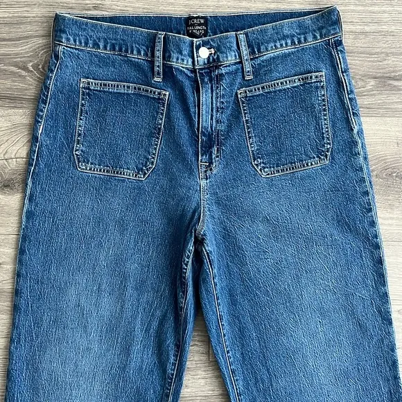 J.CREW Full Length Wide Leg Jeans Size 31 Dark Wash Patch Pocket Bohemian Retro