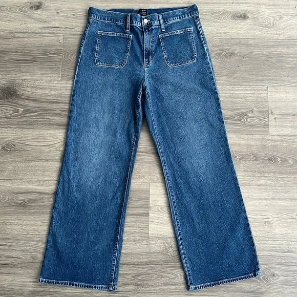 J.CREW Full Length Wide Leg Jeans Size 31 Dark Wash Patch Pocket Bohemian Retro