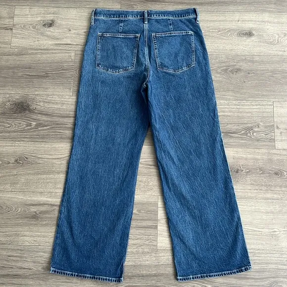 J.CREW Full Length Wide Leg Jeans Size 31 Dark Wash Patch Pocket Bohemian Retro