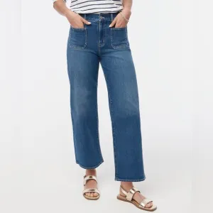 J.CREW Full Length Wide Leg Jeans Size 31 Dark Wash Patch Pocket Bohemian Retro