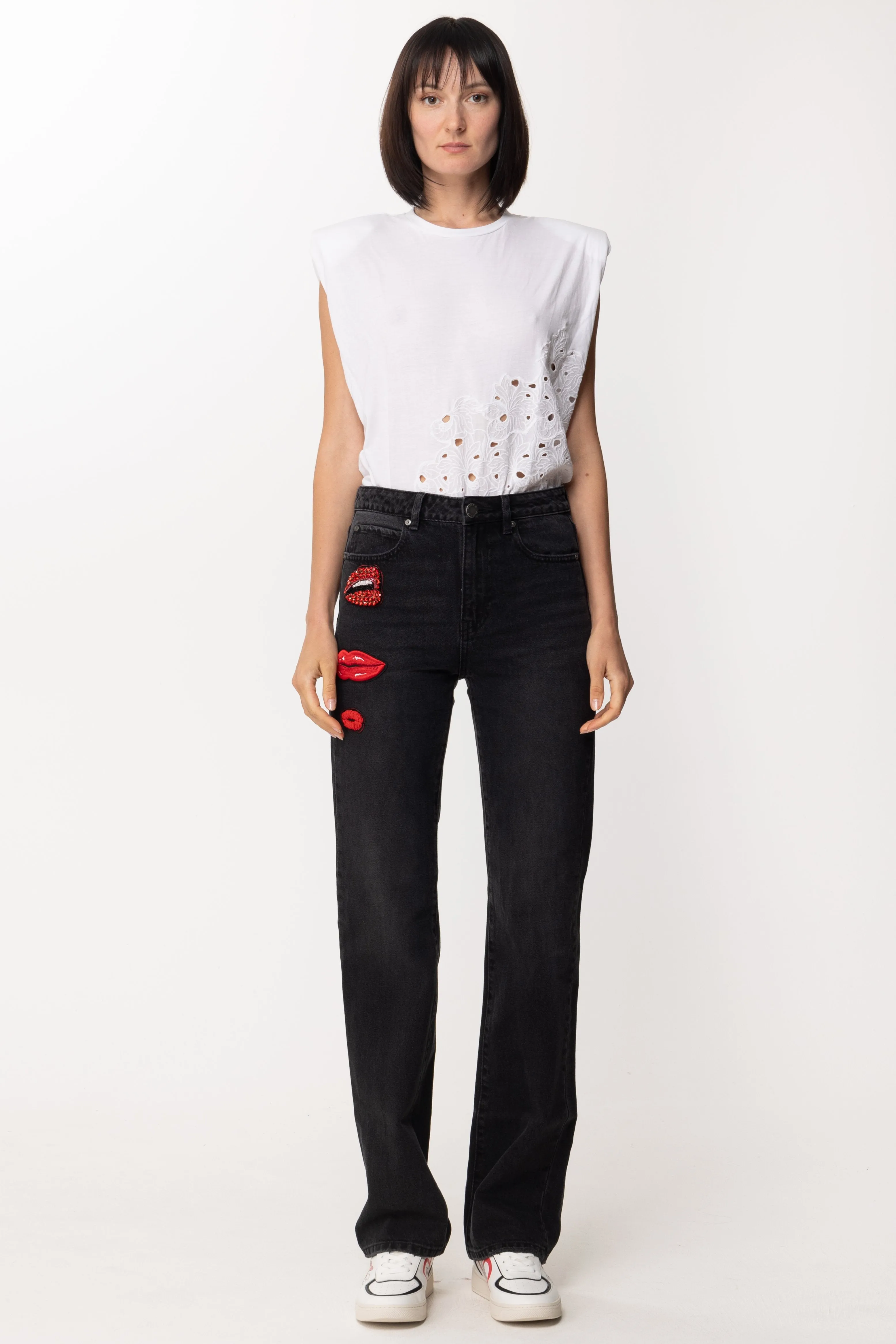 Jeans Flare con Ricami Kiss
