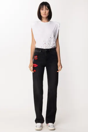 Jeans Flare con Ricami Kiss