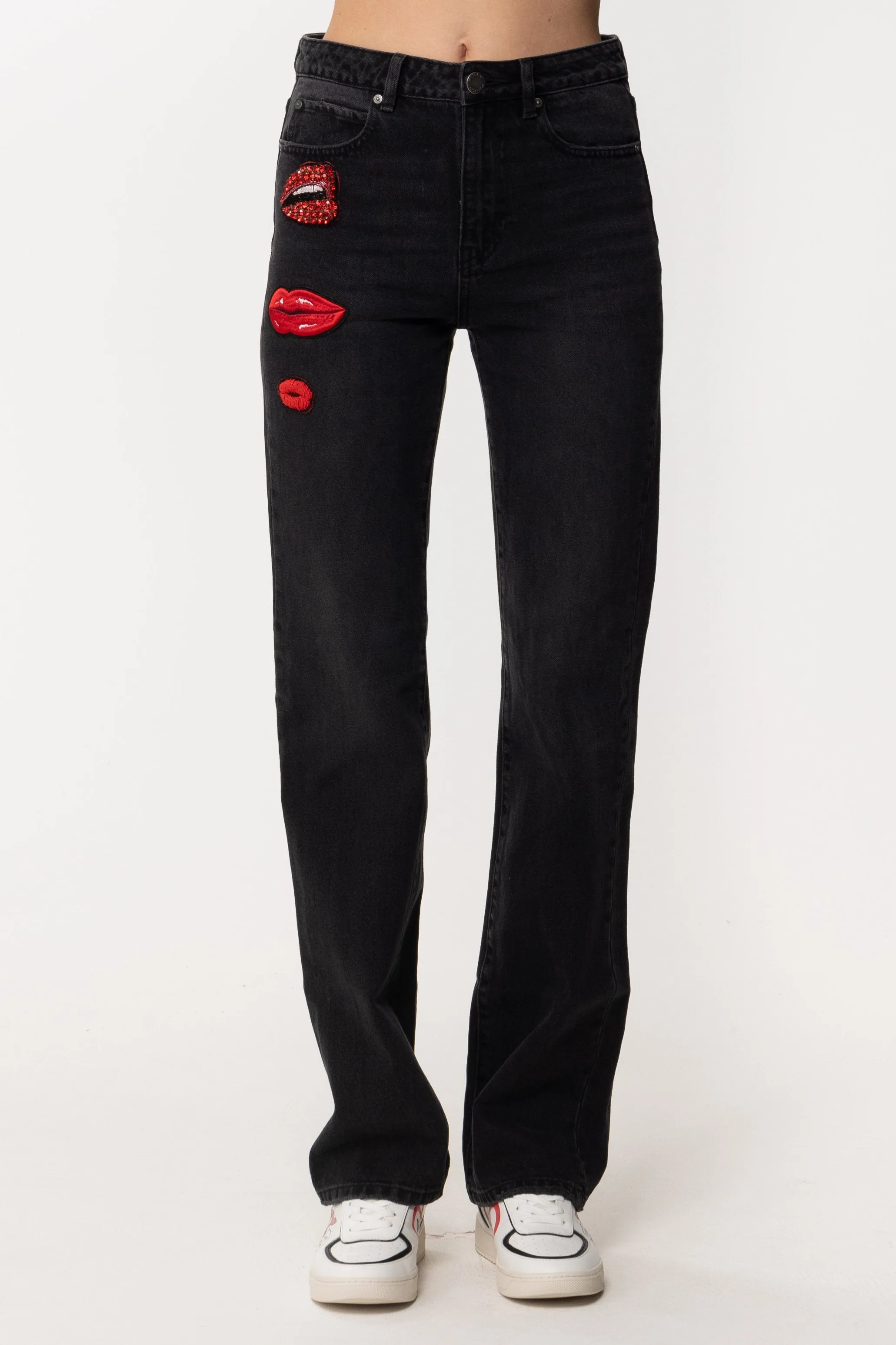 Jeans Flare con Ricami Kiss