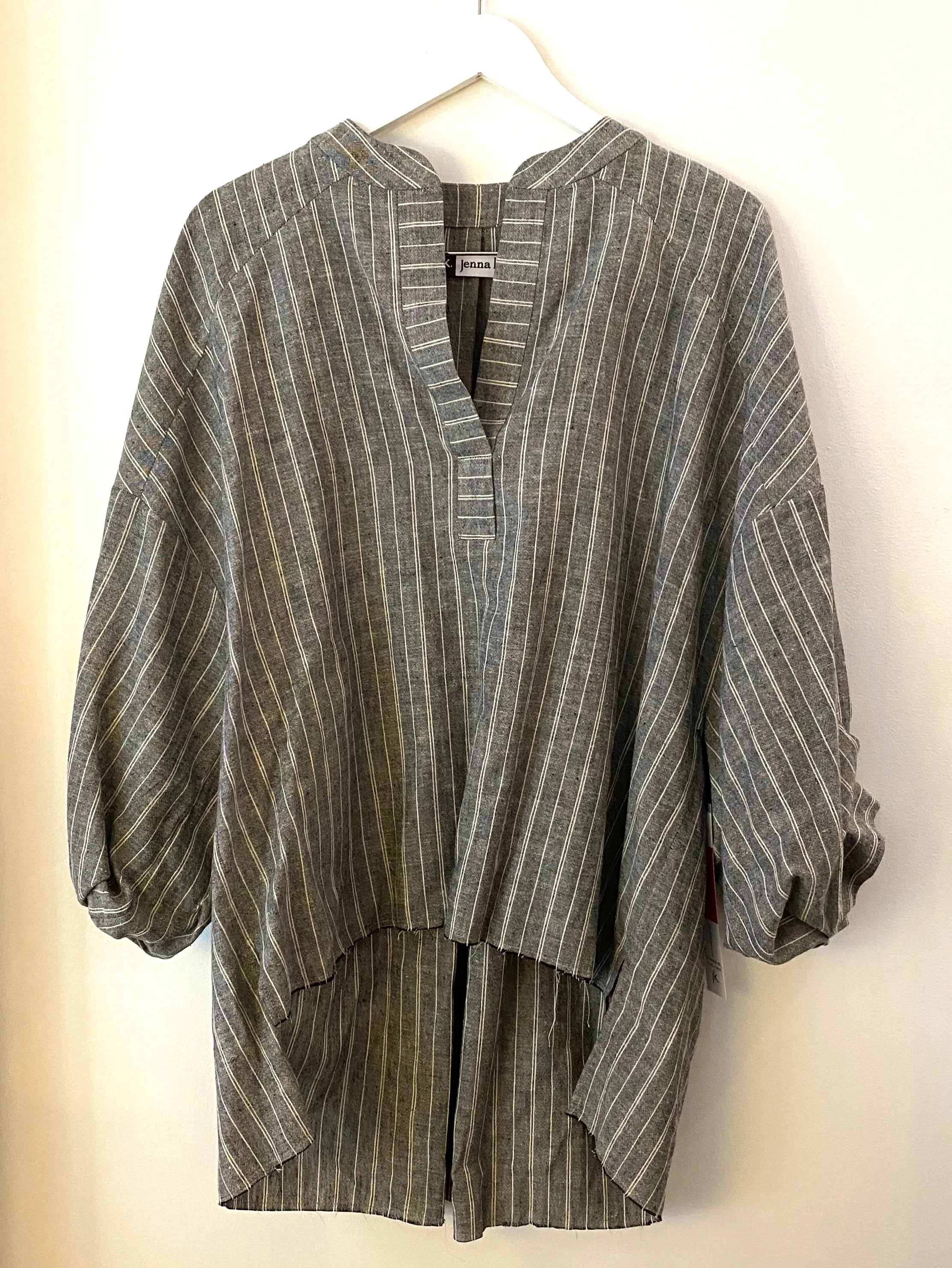 Jenna K Black Stripe Over Sized Peasant Blouse