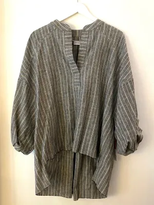 Jenna K Black Stripe Over Sized Peasant Blouse
