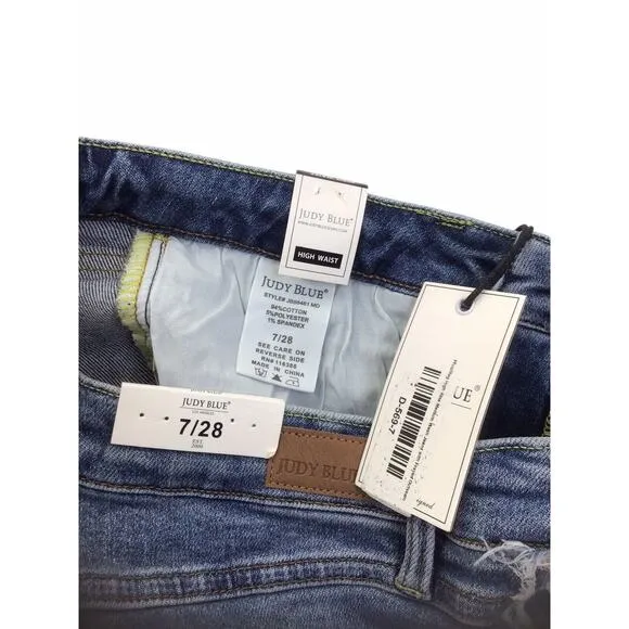 Judy Blue Jeans 7/28 High Rise Side Fray Slim Fit JB88461 Medium Wash New NWT