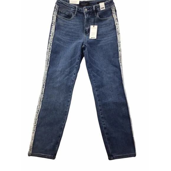 Judy Blue Jeans 7/28 High Rise Side Fray Slim Fit JB88461 Medium Wash New NWT
