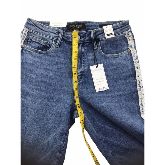 Judy Blue Jeans 7/28 High Rise Side Fray Slim Fit JB88461 Medium Wash New NWT