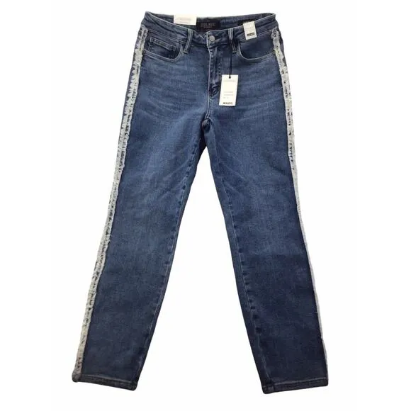 Judy Blue Jeans 7/28 High Rise Side Fray Slim Fit JB88461 Medium Wash New NWT