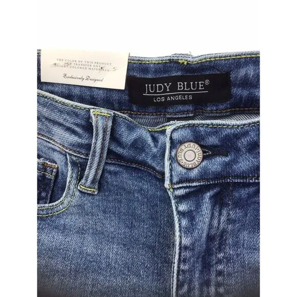Judy Blue Jeans 7/28 High Rise Side Fray Slim Fit JB88461 Medium Wash New NWT