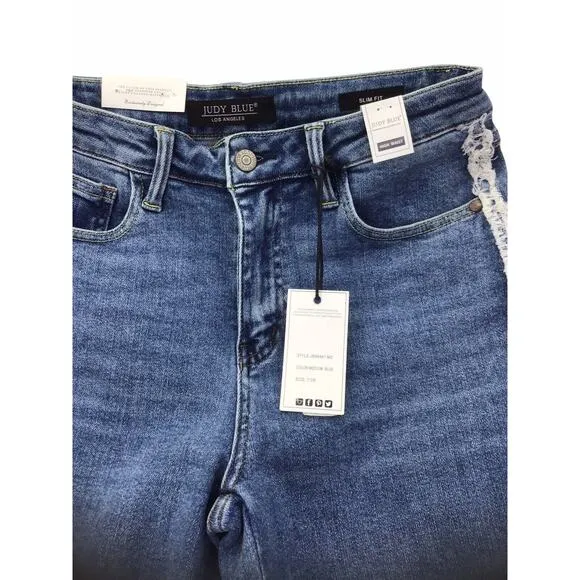 Judy Blue Jeans 7/28 High Rise Side Fray Slim Fit JB88461 Medium Wash New NWT