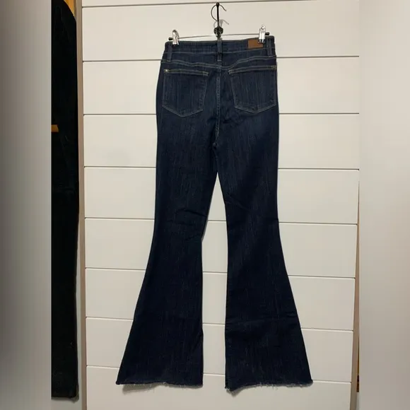 JUDY BLUE WOMEN'S HI WAIST RAW HEM  DARK WASH SUPER FLARE JEANS 5/27