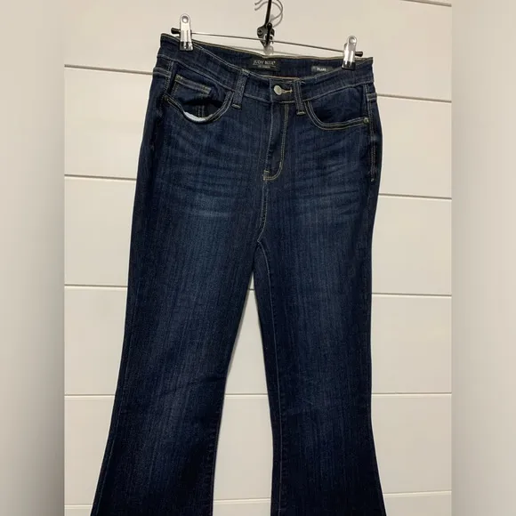 JUDY BLUE WOMEN'S HI WAIST RAW HEM  DARK WASH SUPER FLARE JEANS 5/27