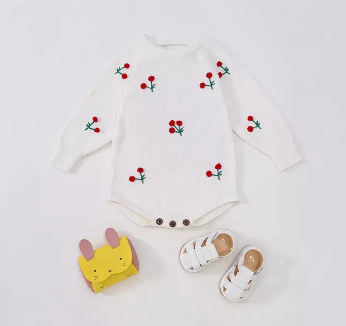 Knitted Cherry Baby Bodysuit
