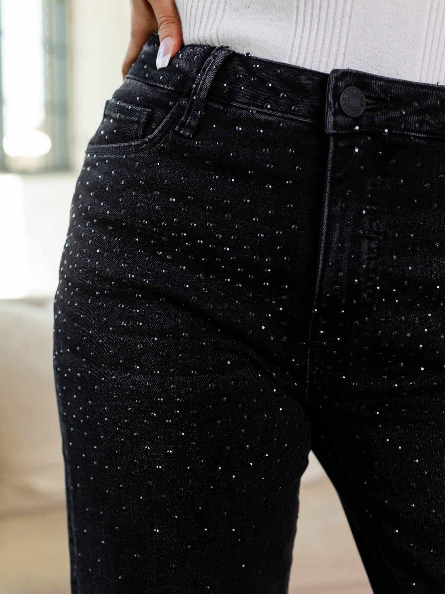 KUT Illuminated Meg High Rise Studded Raw Hem