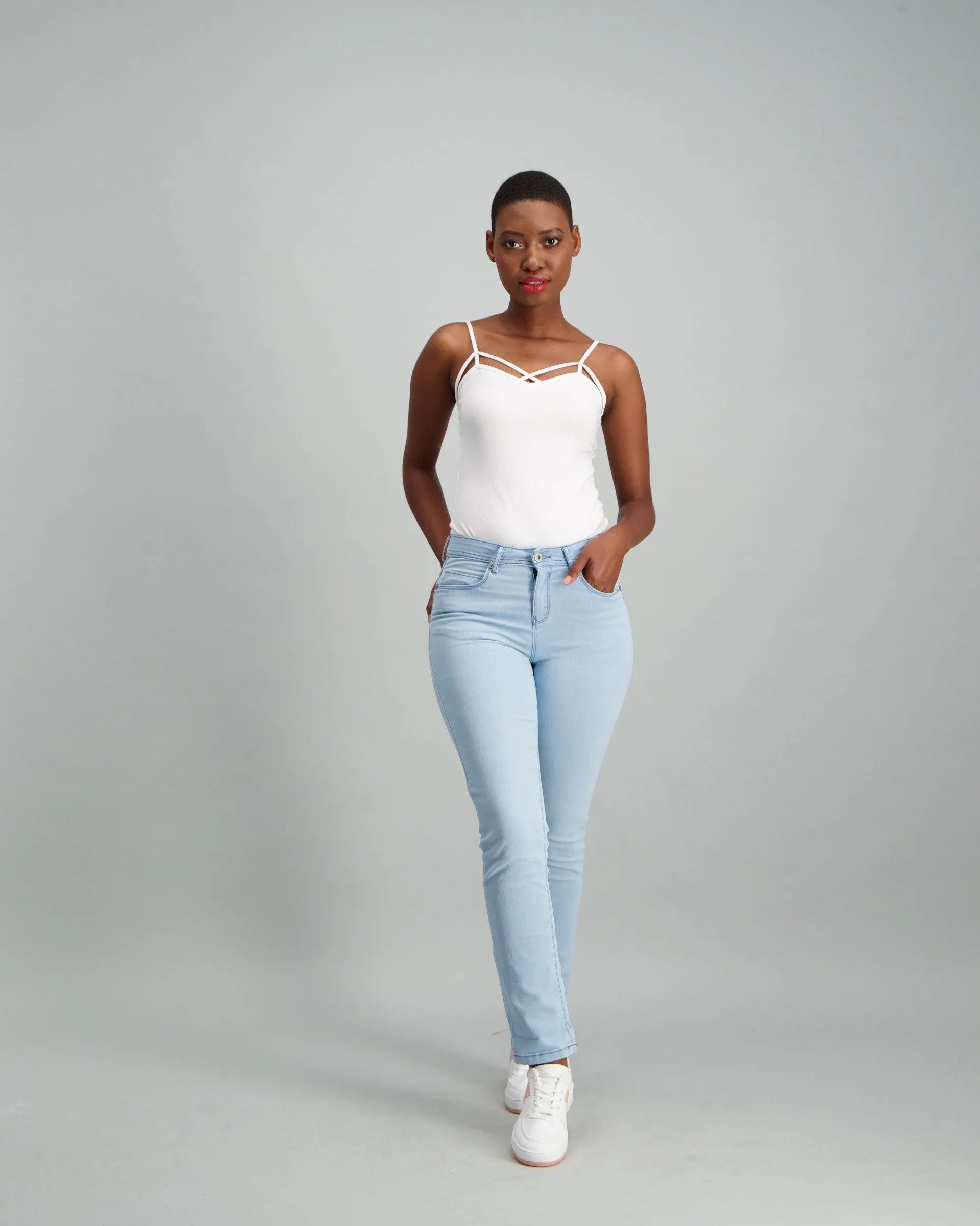 Ladies Light Blue Roll Up Denim Jean