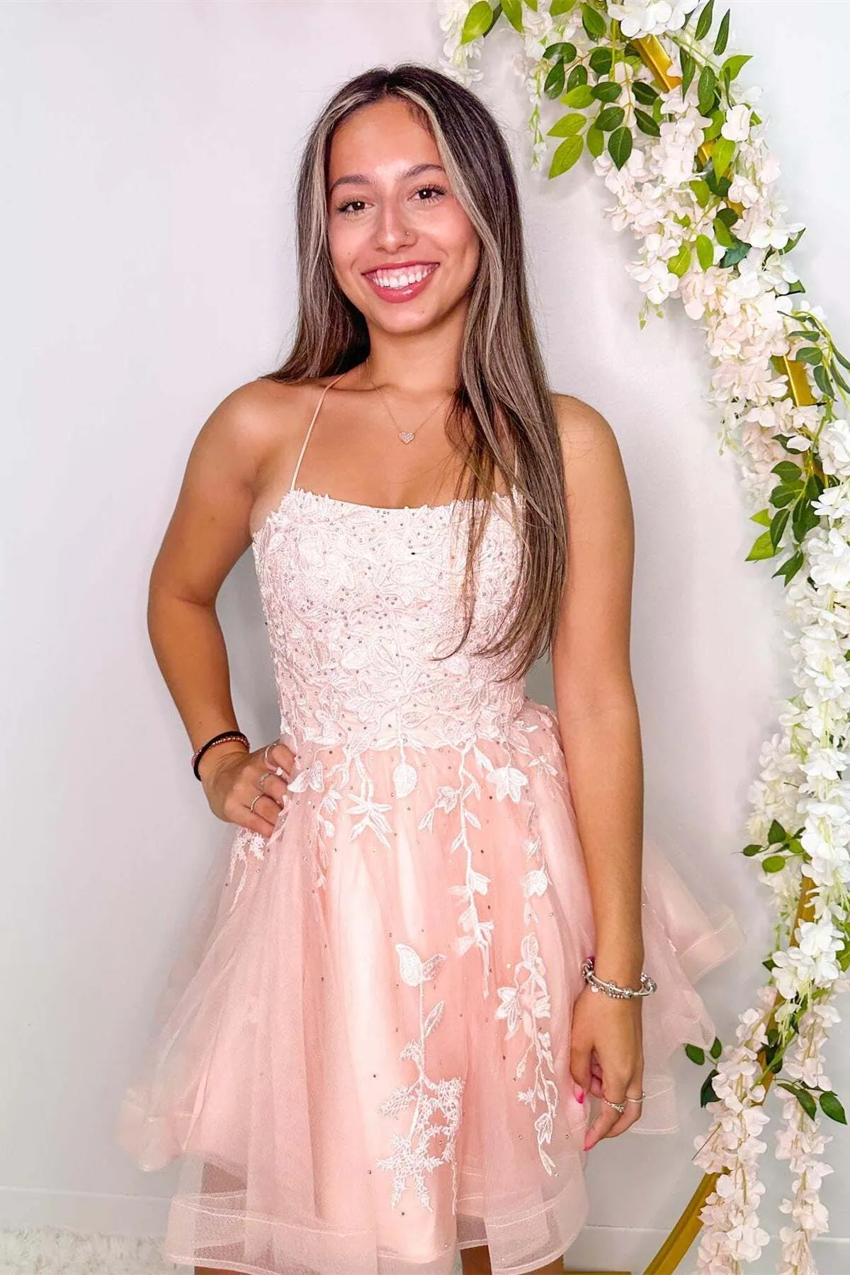 Lavender Lace Appliques A-line Short Homecoming Dress