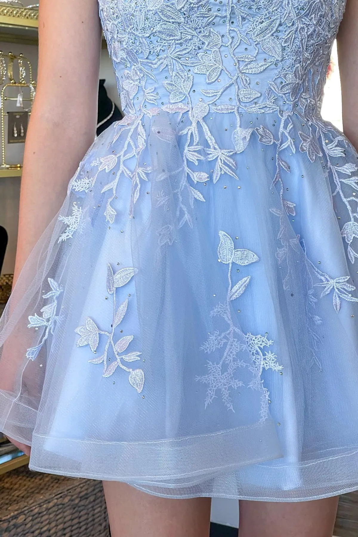 Lavender Lace Appliques A-line Short Homecoming Dress