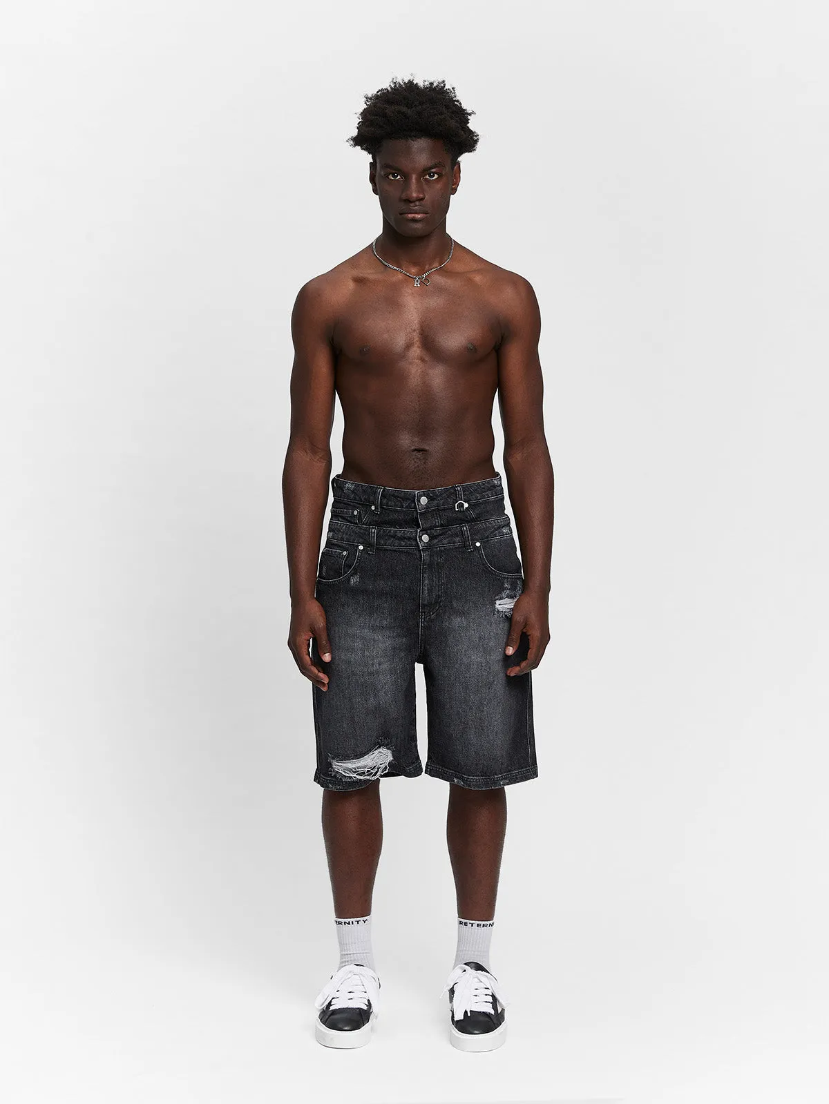 LAYERED JORTS - WASHED GREY