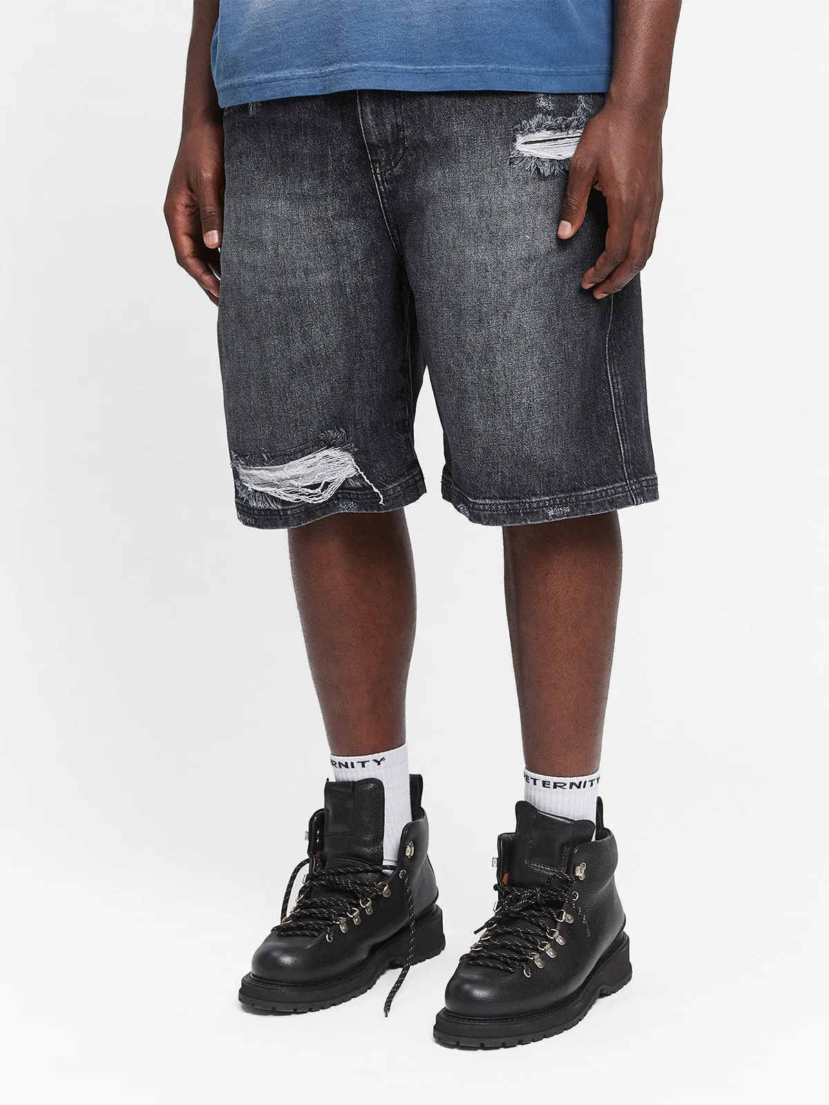 LAYERED JORTS - WASHED GREY