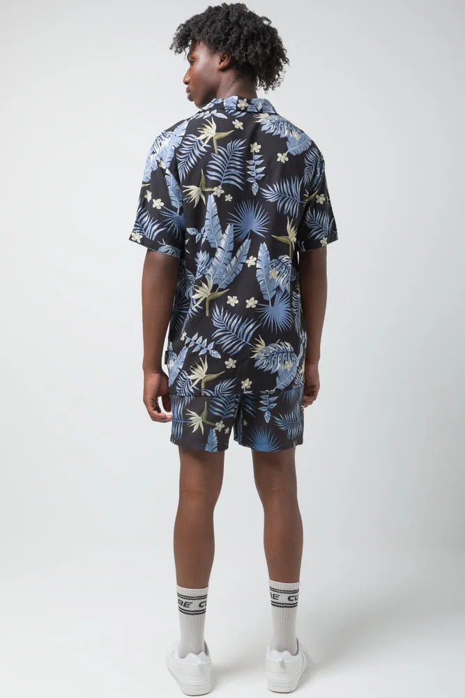 Leaf Short Sleeve Shirt Blue And Black