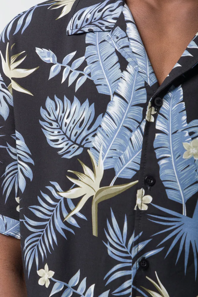 Leaf Short Sleeve Shirt Blue And Black