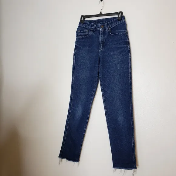 LEE Original Straight Womens Jeans Ultra High Waist Raw Hem Distressed Vintage