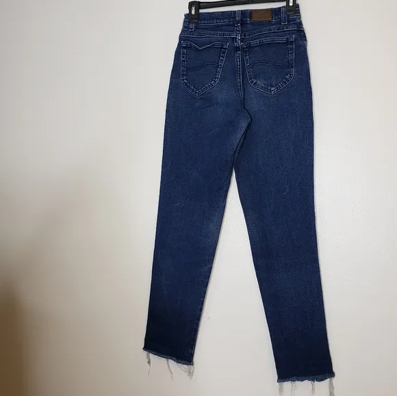 LEE Original Straight Womens Jeans Ultra High Waist Raw Hem Distressed Vintage