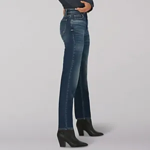 LEE Original Straight Womens Jeans Ultra High Waist Raw Hem Distressed Vintage