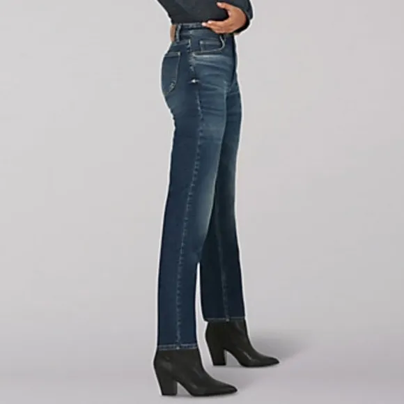 LEE Original Straight Womens Jeans Ultra High Waist Raw Hem Distressed Vintage
