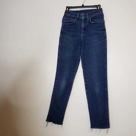 LEE Original Straight Womens Jeans Ultra High Waist Raw Hem Distressed Vintage