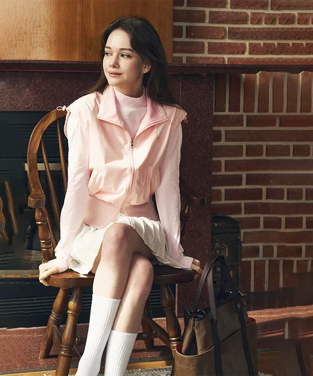 LENUCU Color Combination Mock Neck Inner Tee - Pink / White