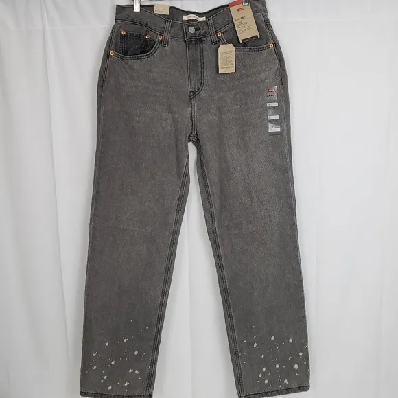 Levis Womens Low Pro Straight Leg Gray Denim Jeans Size 29 Mid Rise Splatter Hem