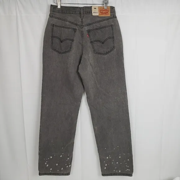 Levis Womens Low Pro Straight Leg Gray Denim Jeans Size 29 Mid Rise Splatter Hem