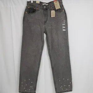 Levis Womens Low Pro Straight Leg Gray Denim Jeans Size 29 Mid Rise Splatter Hem