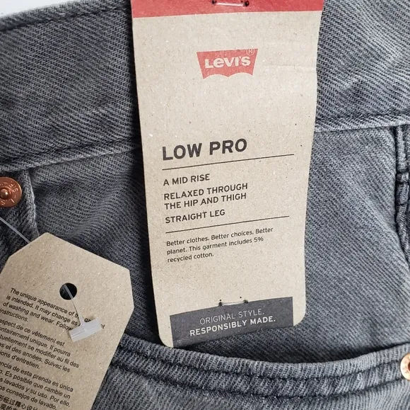 Levis Womens Low Pro Straight Leg Gray Denim Jeans Size 29 Mid Rise Splatter Hem