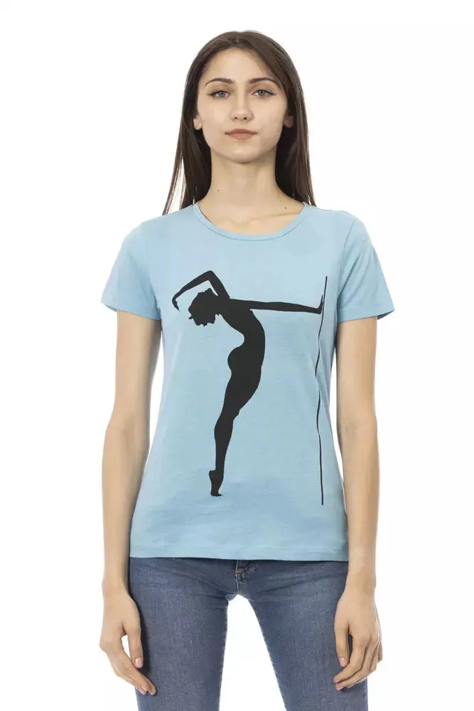 Light Blue Cotton Women T-Shirt