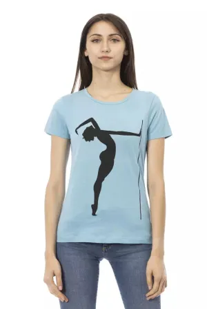 Light Blue Cotton Women T-Shirt