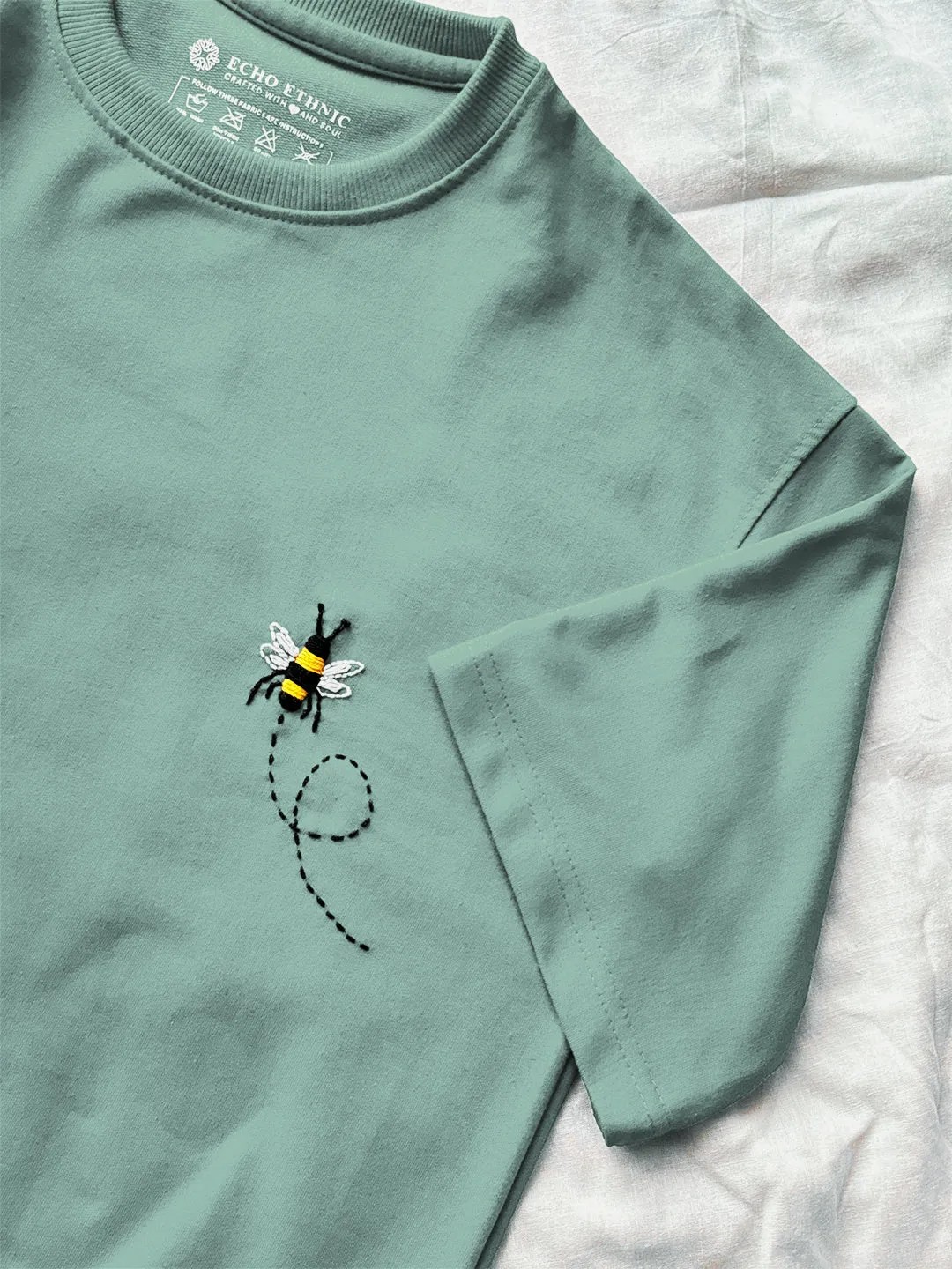 Light Green - Unisex Hand Embroidered Oversize T-Shirt
