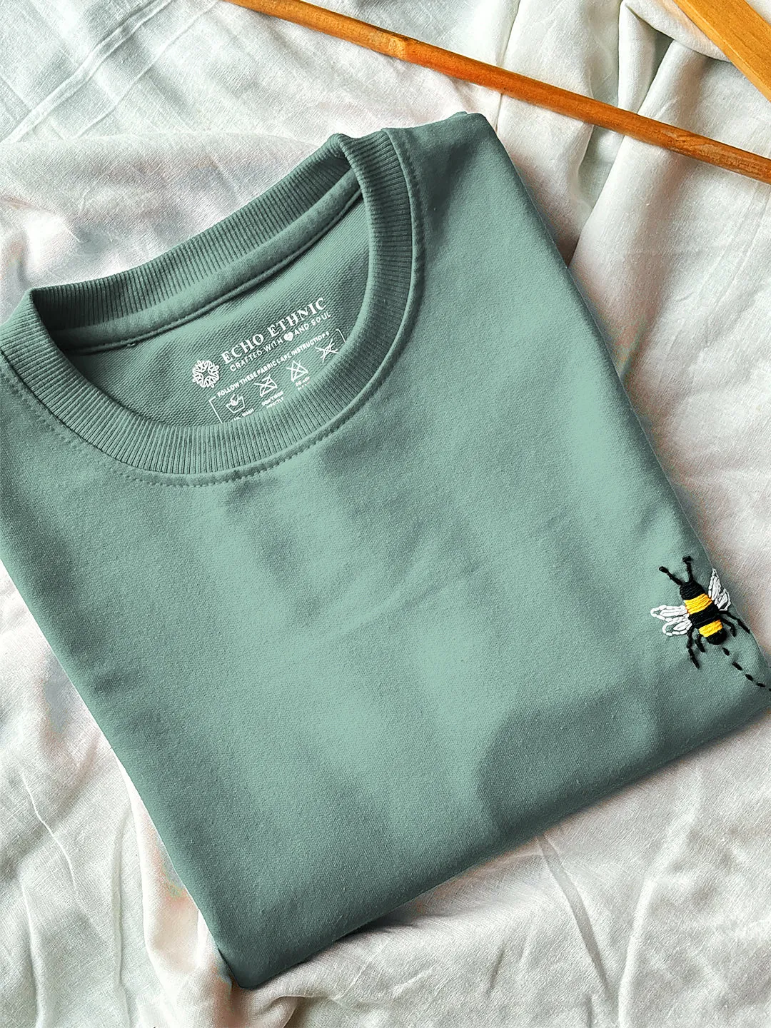 Light Green - Unisex Hand Embroidered Oversize T-Shirt