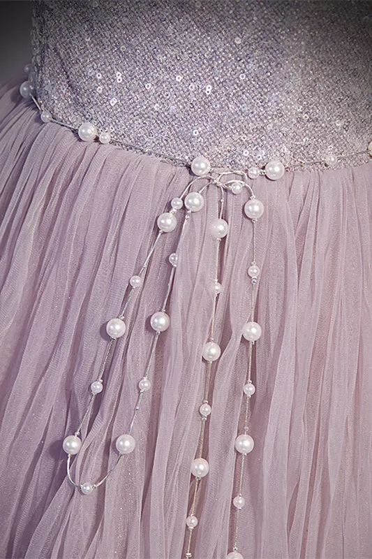 Light Purple Strapless A-line Long Formal Gown