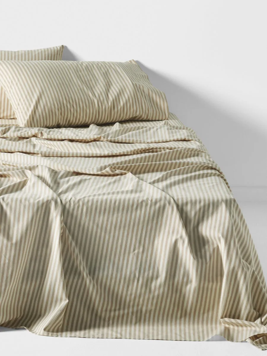 LINEN HOUSE CLASSIC STRIPE QUILT COVER SET - PEBBLE
