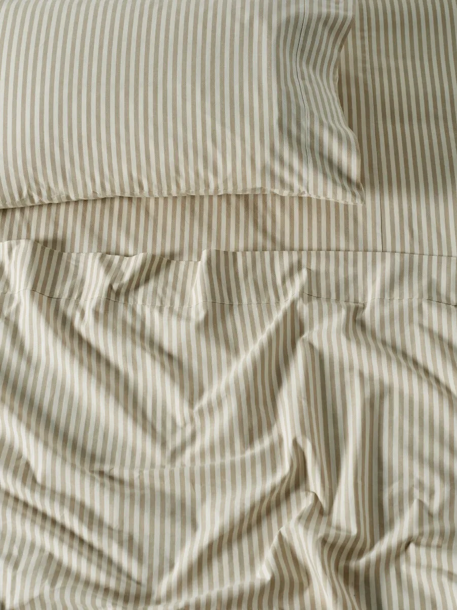 LINEN HOUSE CLASSIC STRIPE QUILT COVER SET - PEBBLE