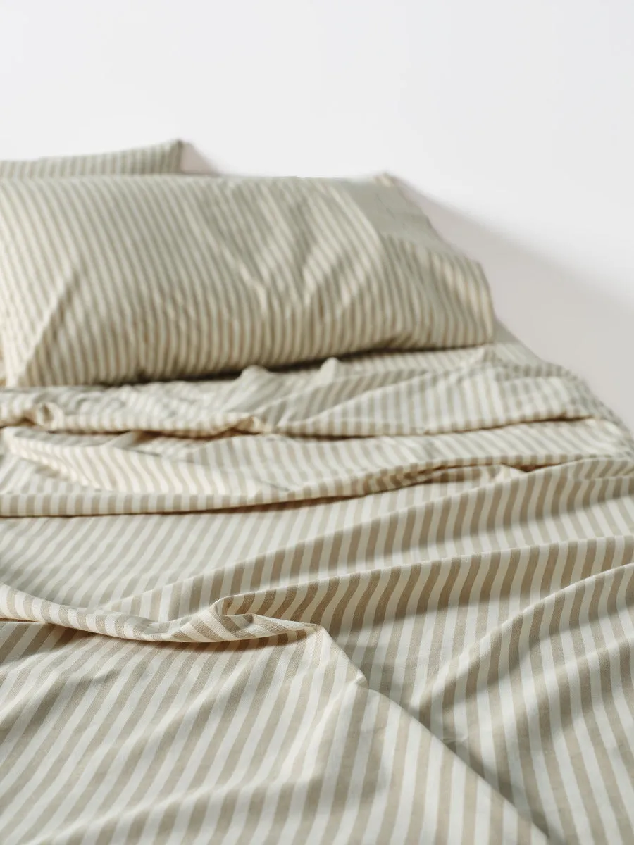 LINEN HOUSE CLASSIC STRIPE QUILT COVER SET - PEBBLE