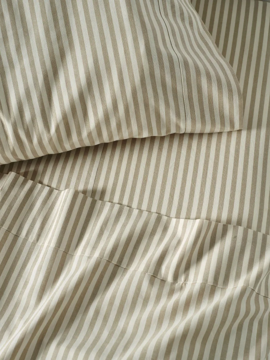 LINEN HOUSE CLASSIC STRIPE QUILT COVER SET - PEBBLE