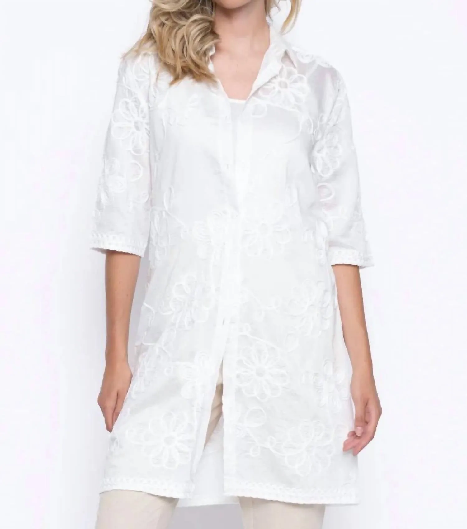 Long Embroidered Shirt In White