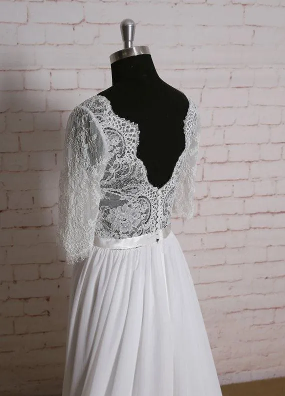 Long Sleeves Lace Cheap Beach Wedding Dresses Online, WD378
