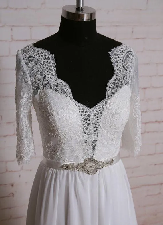 Long Sleeves Lace Cheap Beach Wedding Dresses Online, WD378
