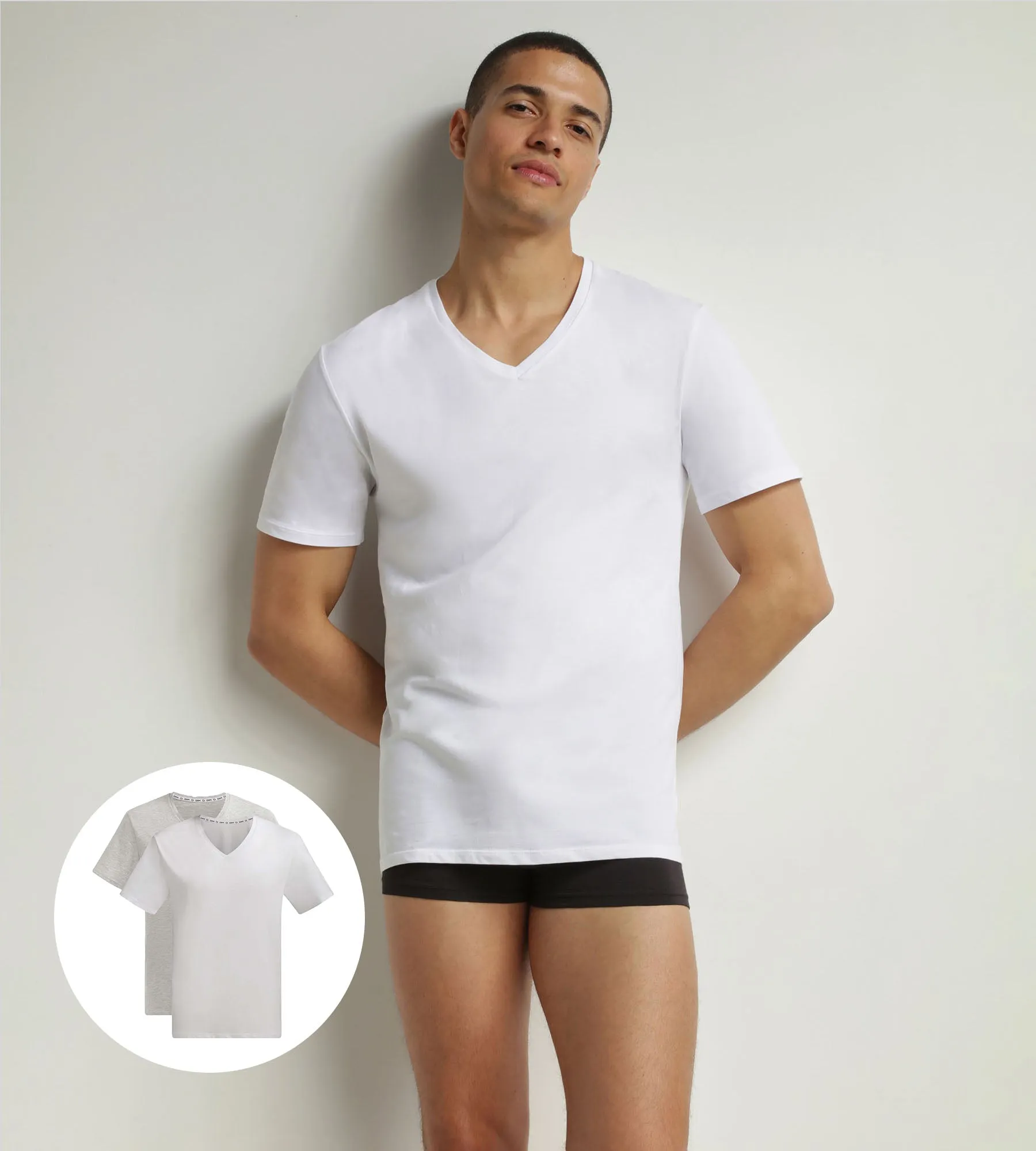 Lot de 2 t-shirts homme en coton bio Blanc Gris à col V Dim Good